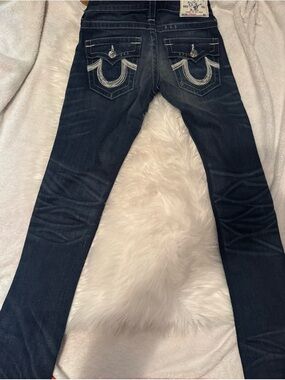 True Religion Women’s Dark Indigo Skinny Jeans with Signature Pocket Stitching